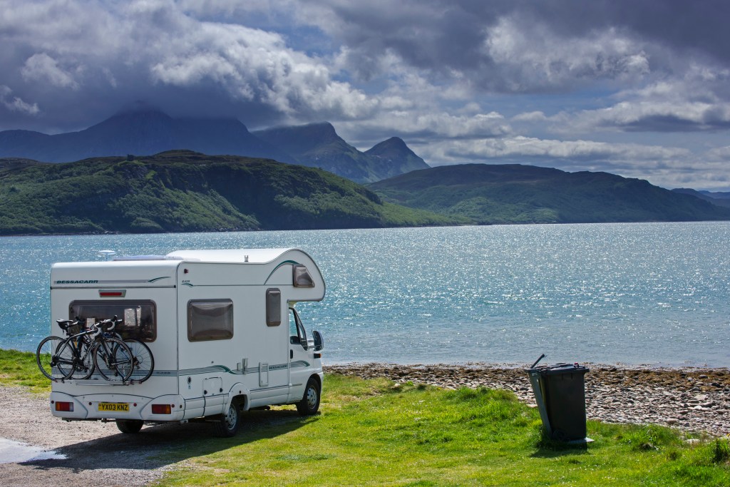 Clean RV Parked By The Water