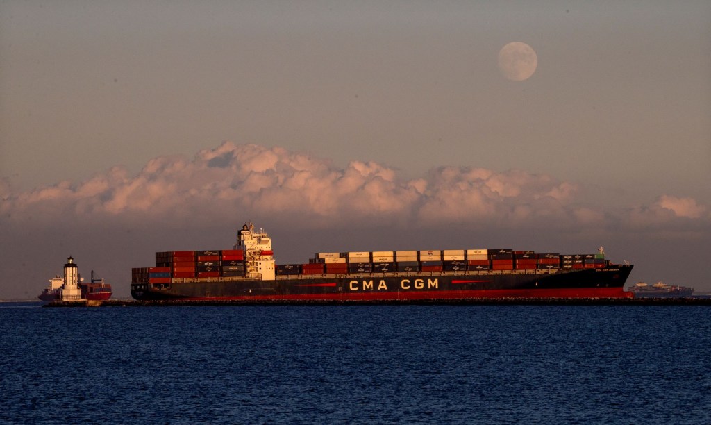 Container ship in the ocean to demonstate the problem of stink bugs delaying car deliveries 