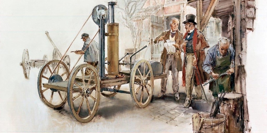 This is an artist's interpretation of Rivaz's 1807 hydrogen-powered automobile. Though it was not powered by gasoline, The first internal combustion engine car was made in 1807 | Daimler AG