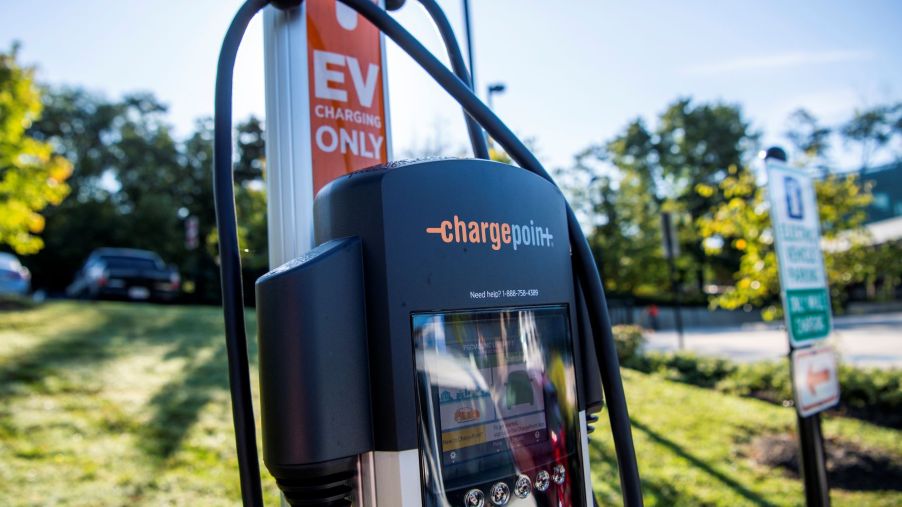 An EV ChargePoint charging station in New Carrollton, Maryland