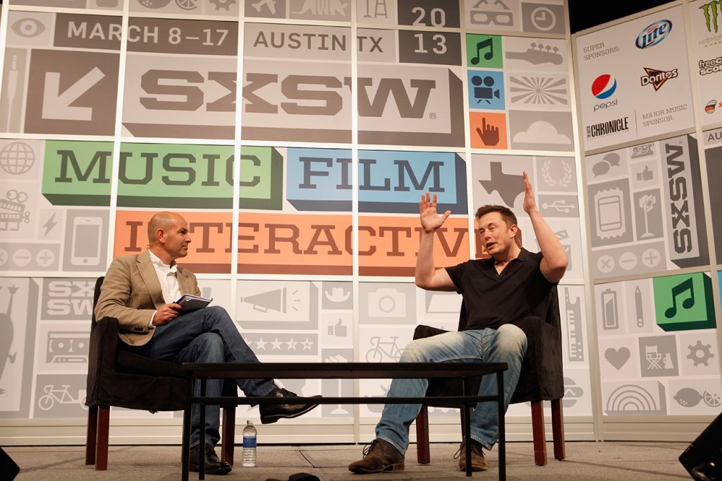 Elon Musk at south by southwest festival in austin texas. Musk recently announced that Tesla HQ is leaving California
