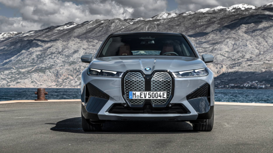 Face and grille of gray 2022 BMW iX