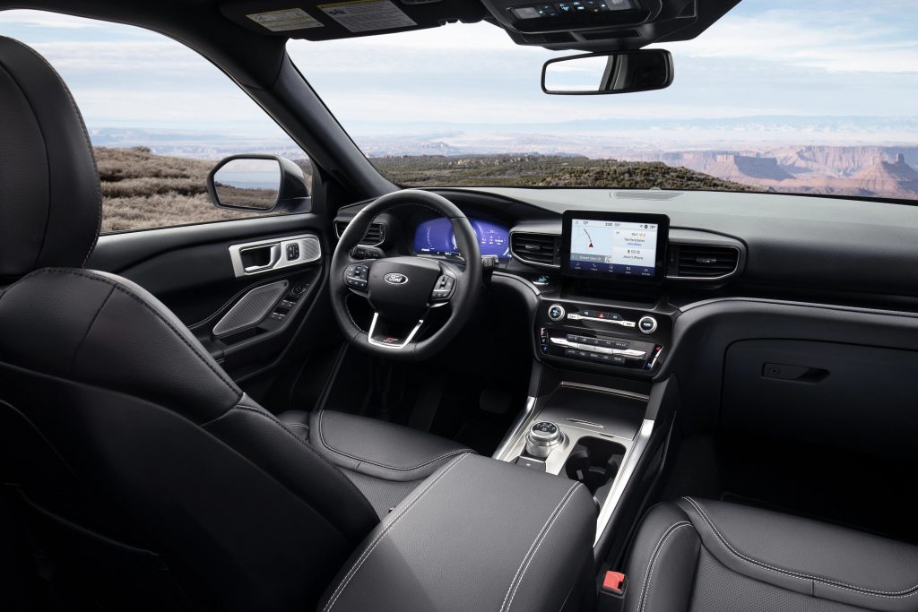 A black interior on a 2021 Ford Explorer