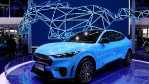 A blue Ford Mustang Mach-E