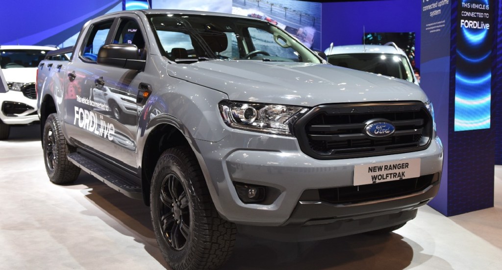 A gray Ford Ranger which is connected to FordLive is displayed during the Commercial Vehicle Show at the NEC on September 02, 2021 in Birmingham, England.