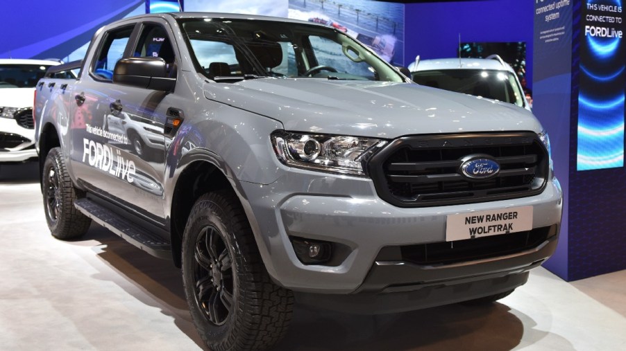 A gray Ford Ranger which is connected to FordLive is displayed during the Commercial Vehicle Show at the NEC on September 02, 2021 in Birmingham, England.