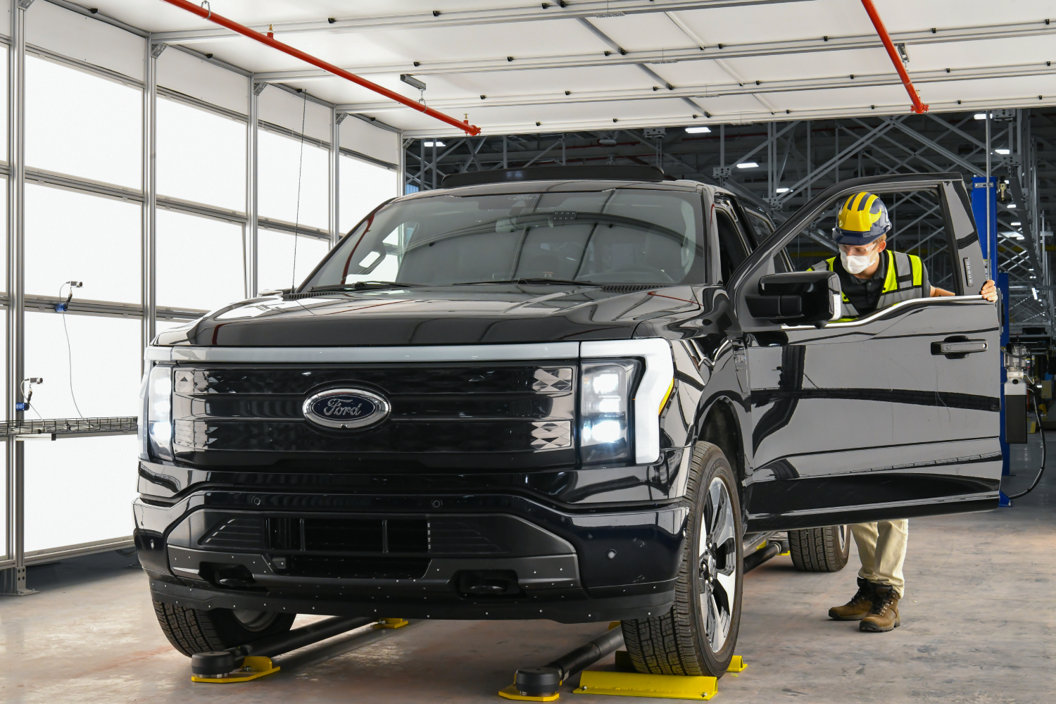 A Ford F-150 Lightning in production of which Linda Zhang helped design