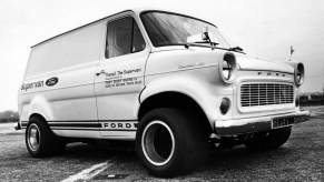 black and white photo of the original ford Supervan, which was basically just a Ford GT40
