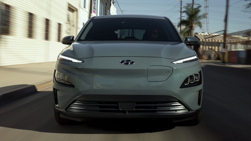 Front view of gray 2022 Hyundai Kona Electric