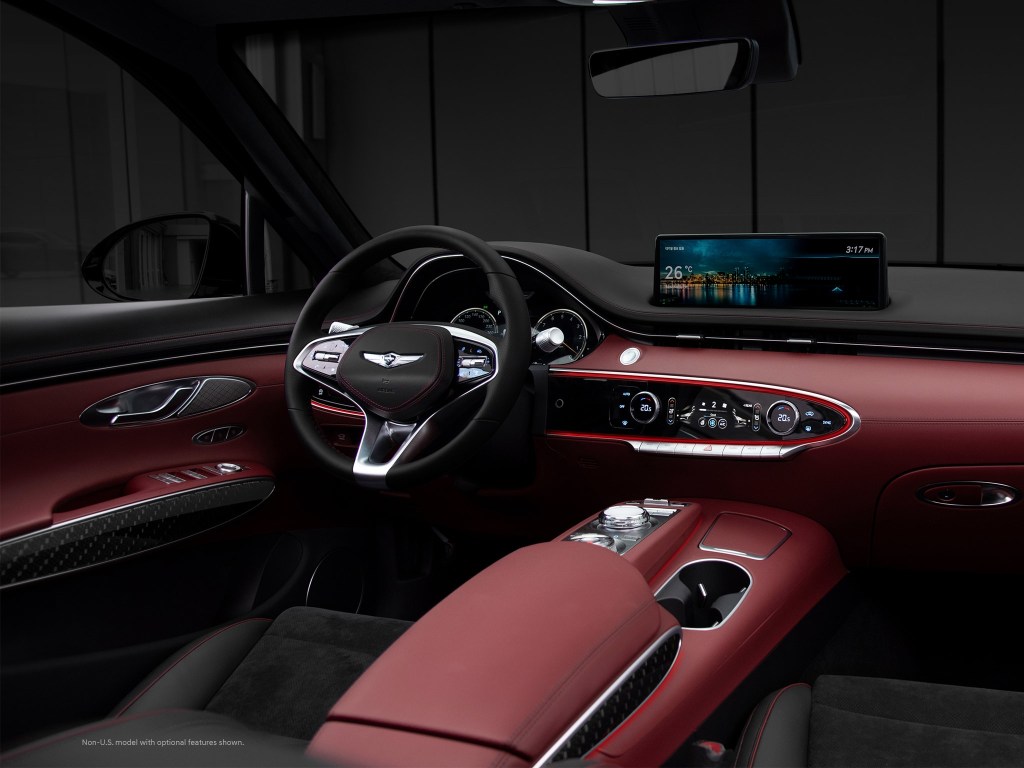 The red interior of a 2022 Genesis GV70