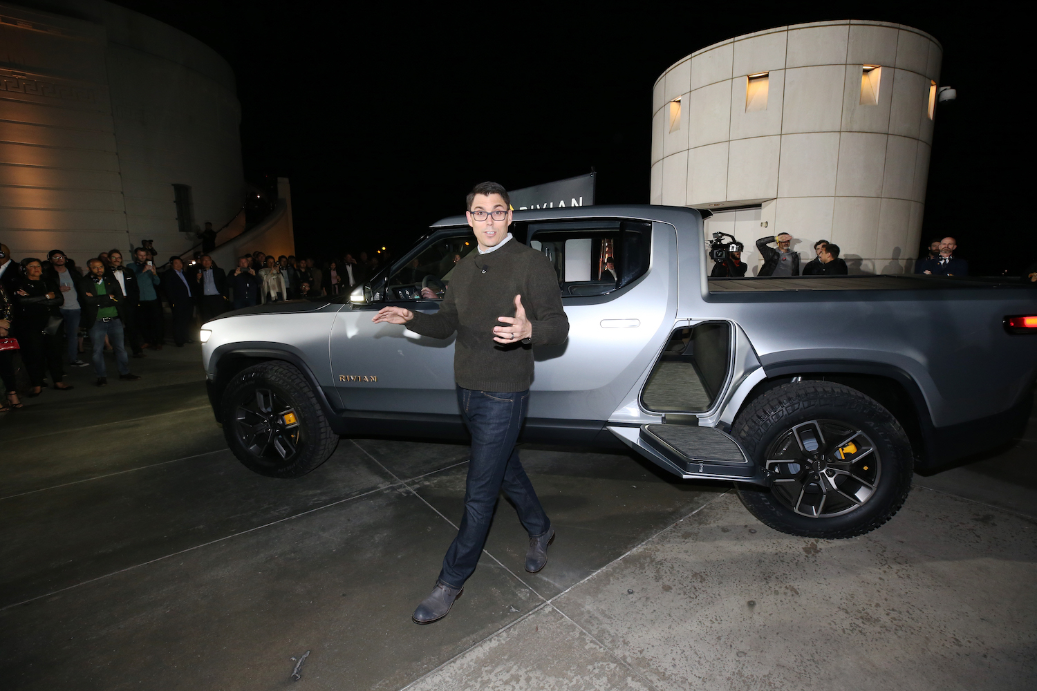 Rivian CEO RJ Scaringe attends and speaks at Rivian Unveils First-Ever Electric Adventure Vehicle Before Its Official Reveal At The LA Auto Show at Griffith Observatory | Phillip Faraone/Getty Images for Rivian
