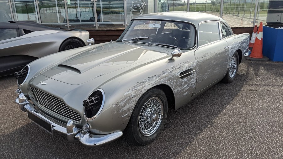 This is a silver DB5 replica used during filming of the 007 film. James Bond Drifts A BMW-Powered 1964 Aston Martin DB5 Replica In 'No Time To Die' | Philip Dethlefs/picture alliance via Getty Images