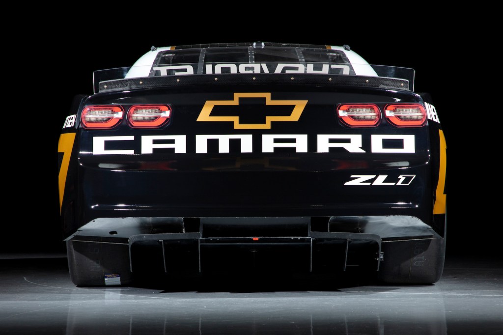 This is a NASCAR promo photo of the Next Gen Chevrolet Camaro. This is our ultimate guide to the 725 horsepower engine, downforce improving aerodynamics, and transaxle transmission of the NASCAR Next Generation car. | Jared C. Tilton/Getty Images