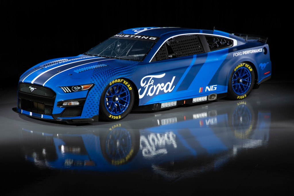 This is the NASCAR Next Gen Ford Mustang at the launch event. This is our ultimate guide to the 725 horsepower engine, downforce improving aerodynamics, and transaxle transmission of the NASCAR Next Generation car. | Jared C. Tilton/Getty Images