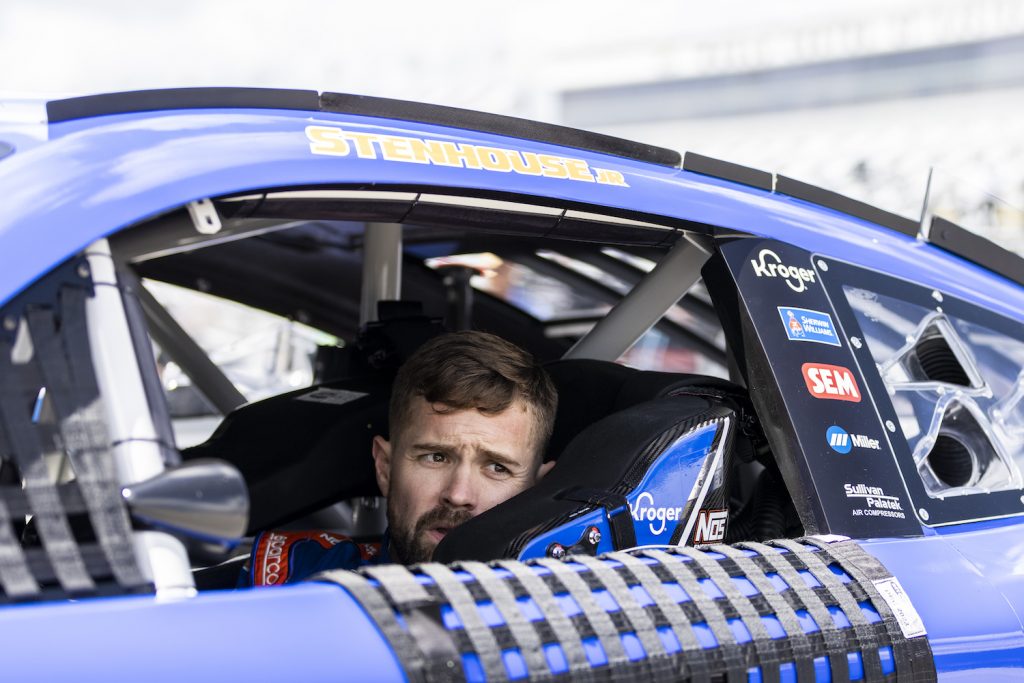 This is a photo of Ricky Stenhouse Jr. in his Next Generation #47 car during NASCAR Next Gen car testing at Daytona in Florida. Nascar Tries To Keep Drivers From Cooking Like ‘Turkeys’ Inside the Next Gen Race Car | James Gilbert/Getty Images