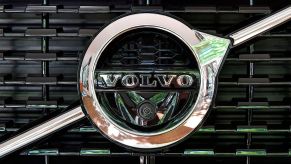 This is a photo of a logo on a Volvo XC 90 in a Stockholm Showroom. Volvo Stock Story: How It’s Valuation Grew 10x in 10 Years. | JONAS EKSTROMER/TT NEWS AGENCY/AFP via Getty Images