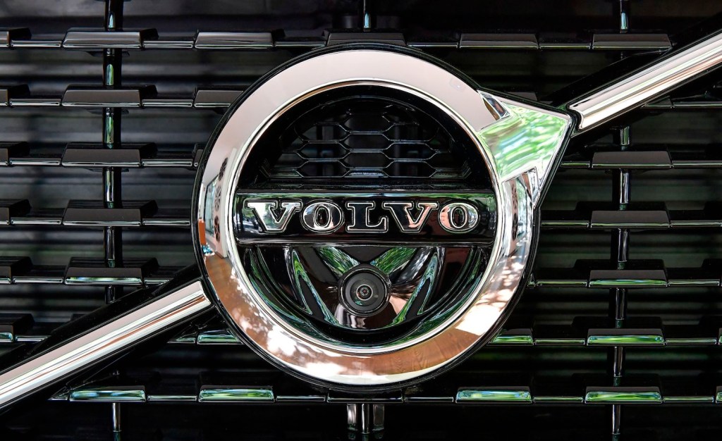This is the Volvo Logo on and XC90 in a Volvo showroom. The Volvo IPO is rumored to set the Swedish manufacturer's valuation at $25 billion, as its parent company attempts to ride the electric vehicle wave. | JONAS EKSTROMER/TT NEWS AGENCY/AFP via Getty Images