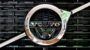 This is the Volvo Logo on and XC90 in a Volvo showroom. The Volvo IPO is rumored to set the Swedish manufacturer's valuation at $25 billion, as its parent company attempts to ride the electric vehicle wave. | JONAS EKSTROMER/TT NEWS AGENCY/AFP via Getty Images