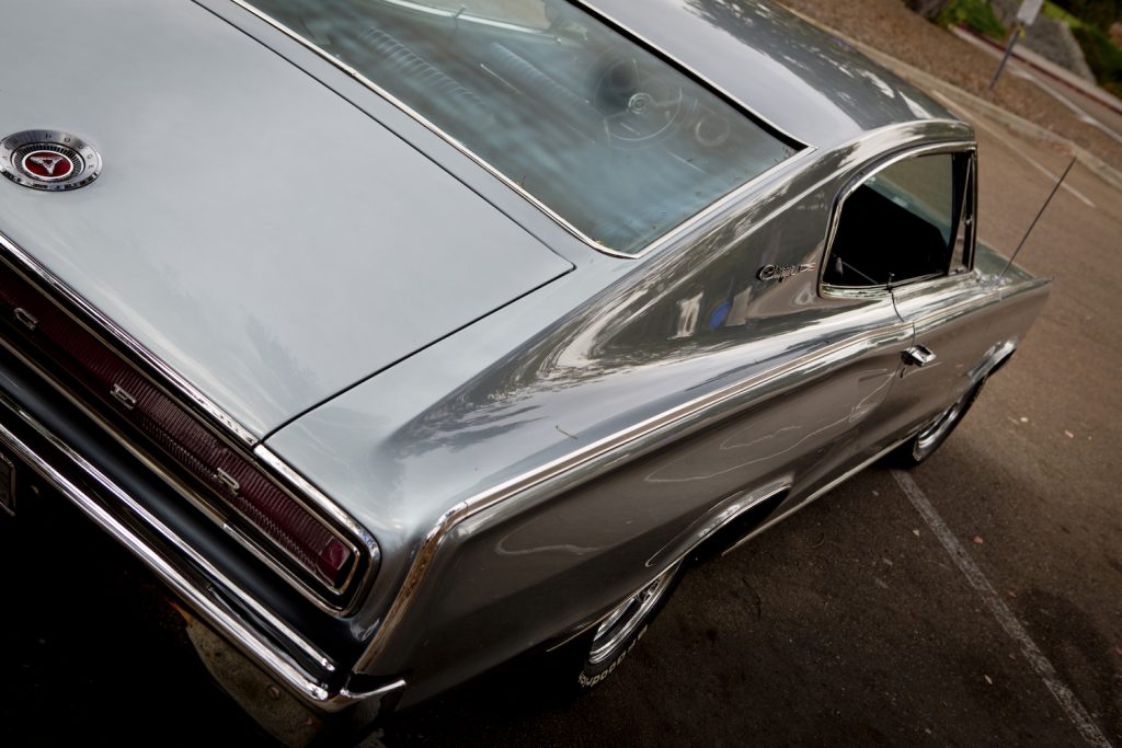 This is a photo of a 1967 "first generation" Dodge Charger in a parking lot. Dom's first Charger is revealed in Fast and Furious 9 as a 1966 first-generation Dodge Charger. Dünzl\ullstein bild via Getty Images