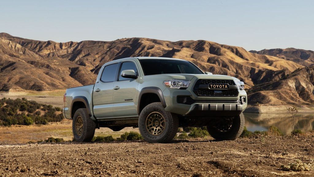 Gray 2022 Toyota Tacoma with mountains in the background