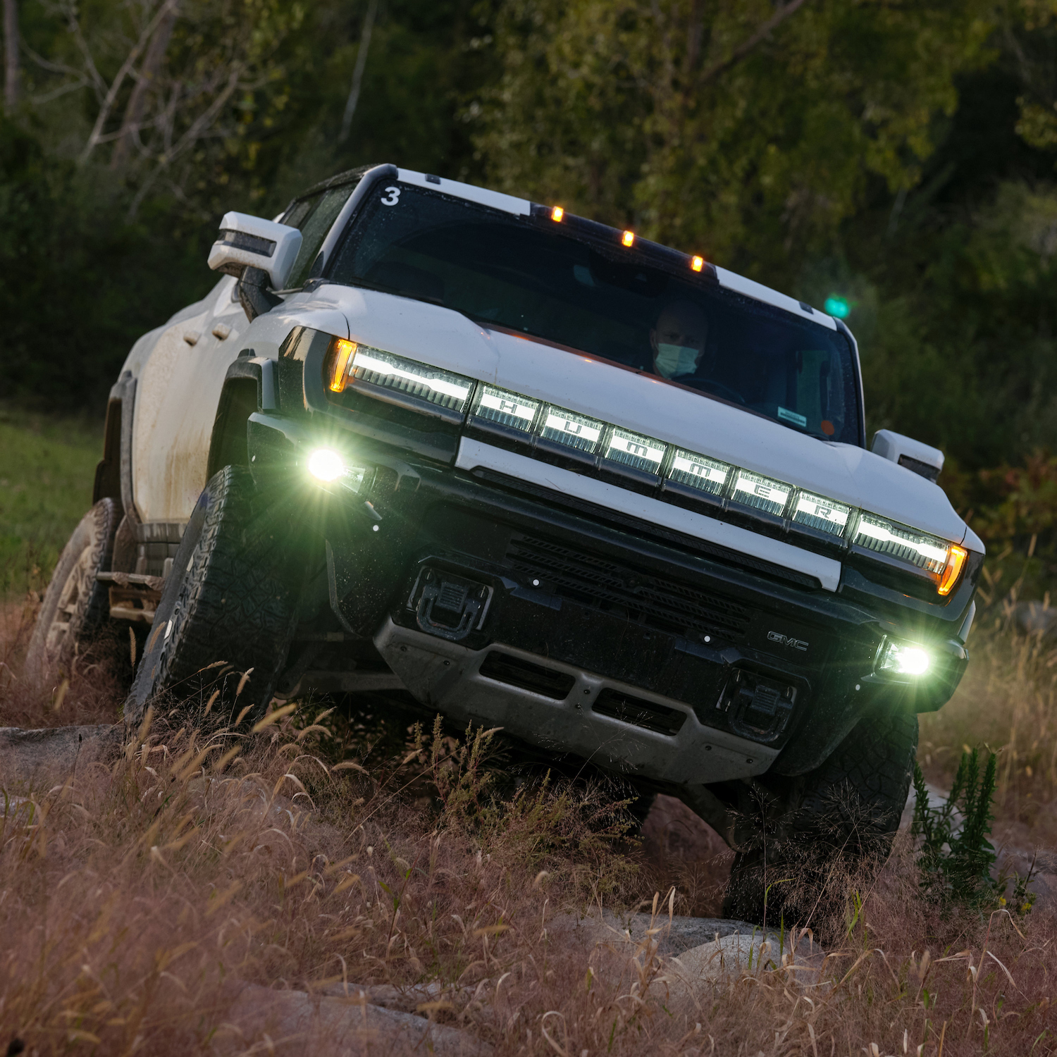 This is the GMC Hummer EV off-roading at an angle during General Motors' testing. Jay Leno called the electric truck a "technological marvel" | Steve Fecht via GMC