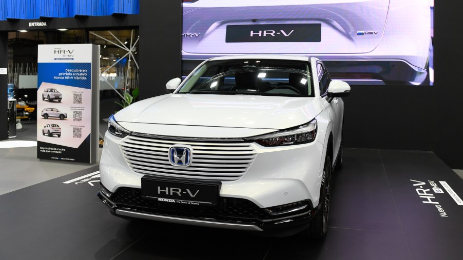 A white Honda HR-V is on display.