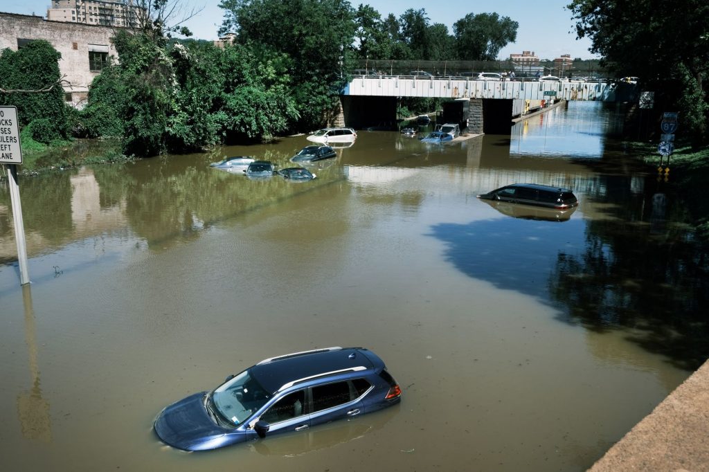 Cars submerge needing insurance claims after hurricane Ida came through. 