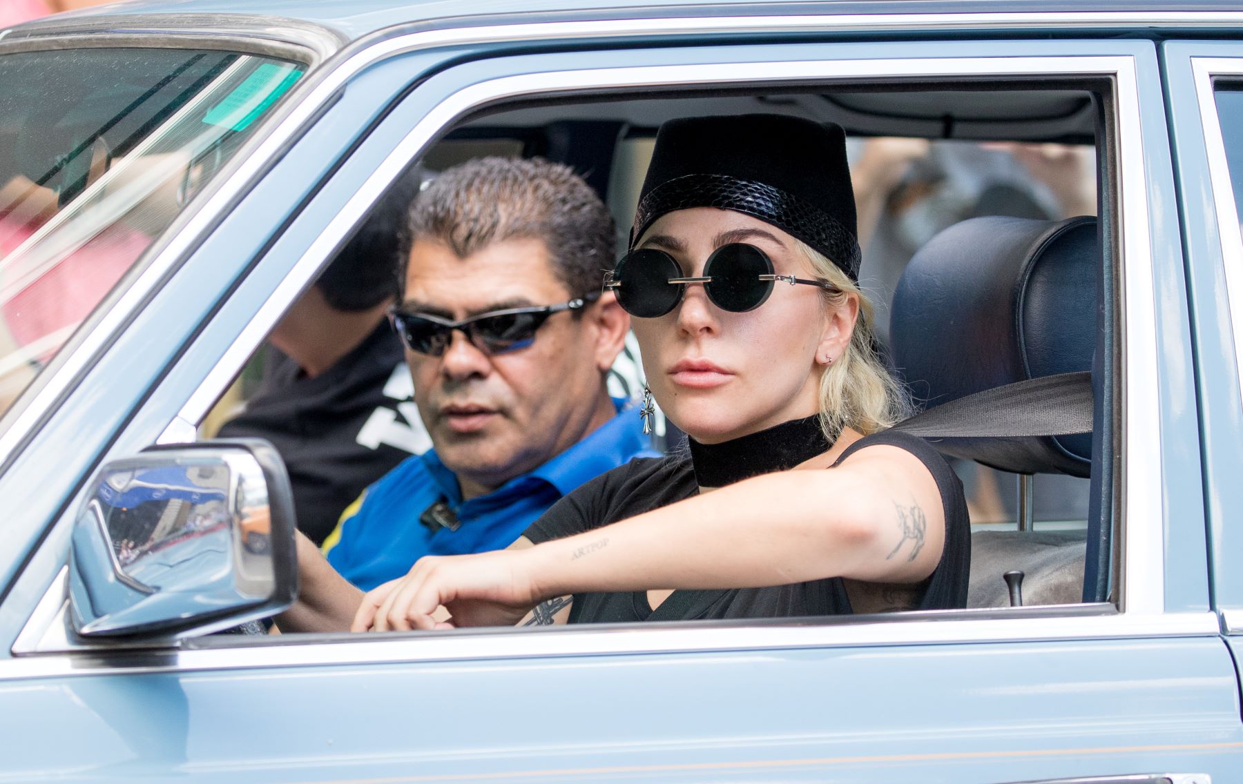 Lady Gaga driving a car in New York City
