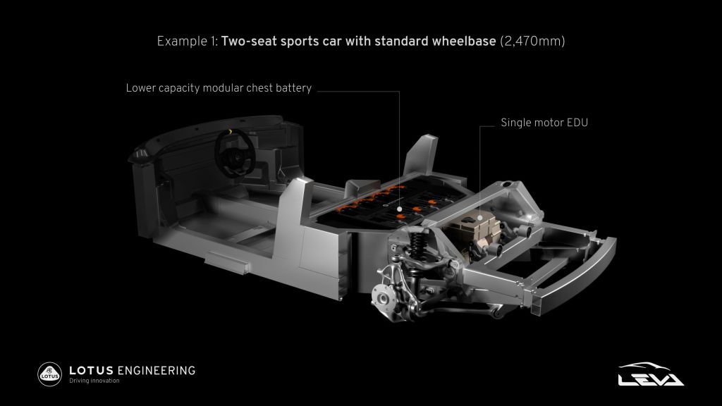 The rear subframe that forms the basis of the Lotus E-Sports electric car platform
