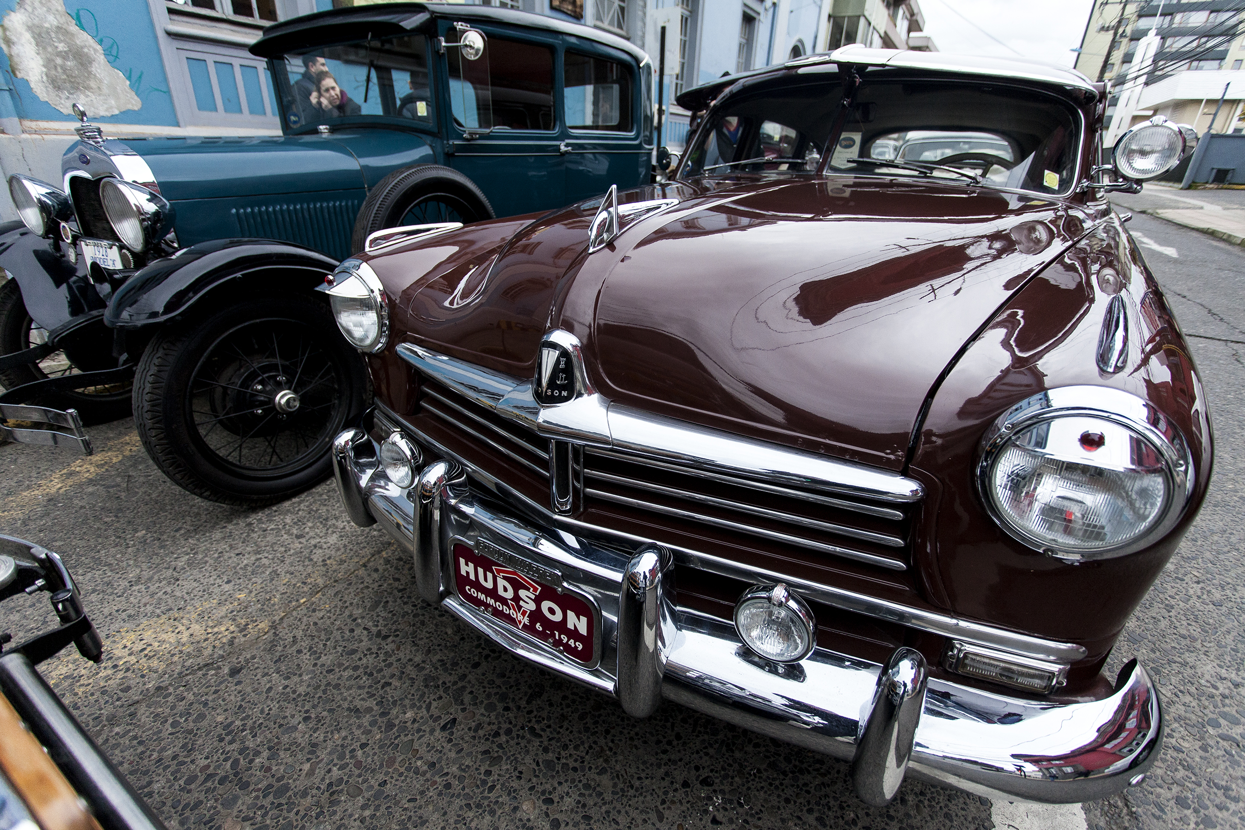 Front view of maroon 1949 Hudson Commodore