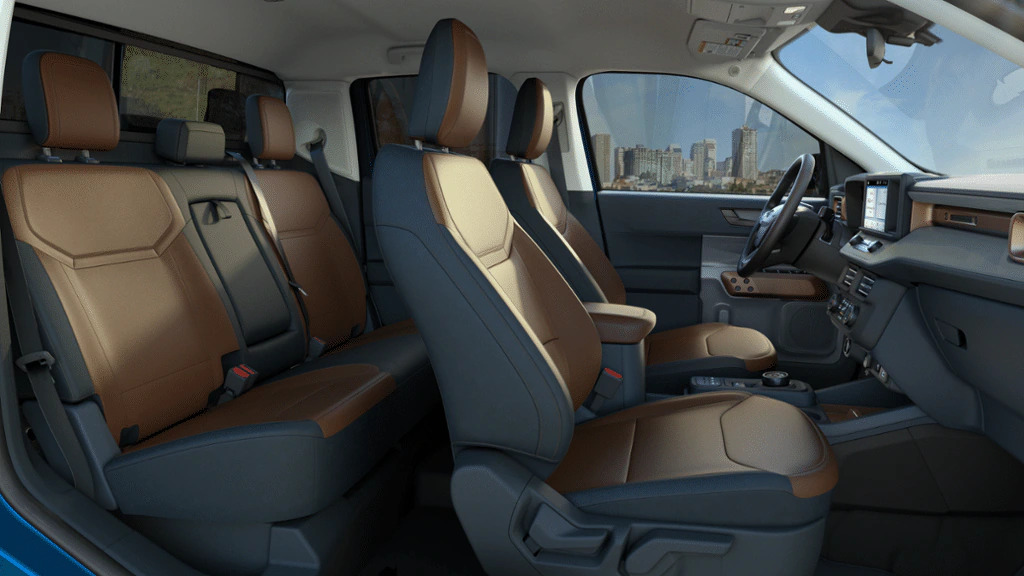 A brown interior in a 2022 Ford Maverick Lariat