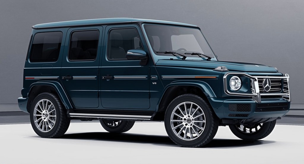 A 2021 Mercedes G-Wagon with a white background