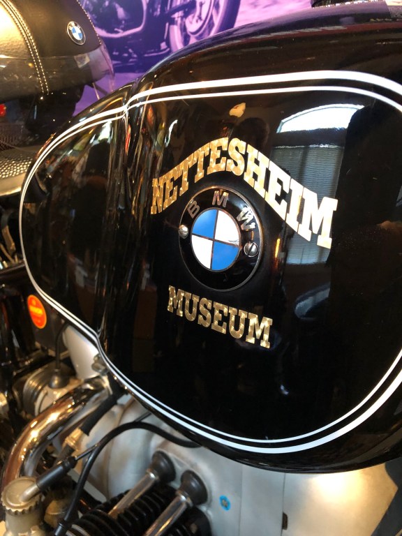 closeup of a gas tank with the Nettesheim Museum logo in gold leaf