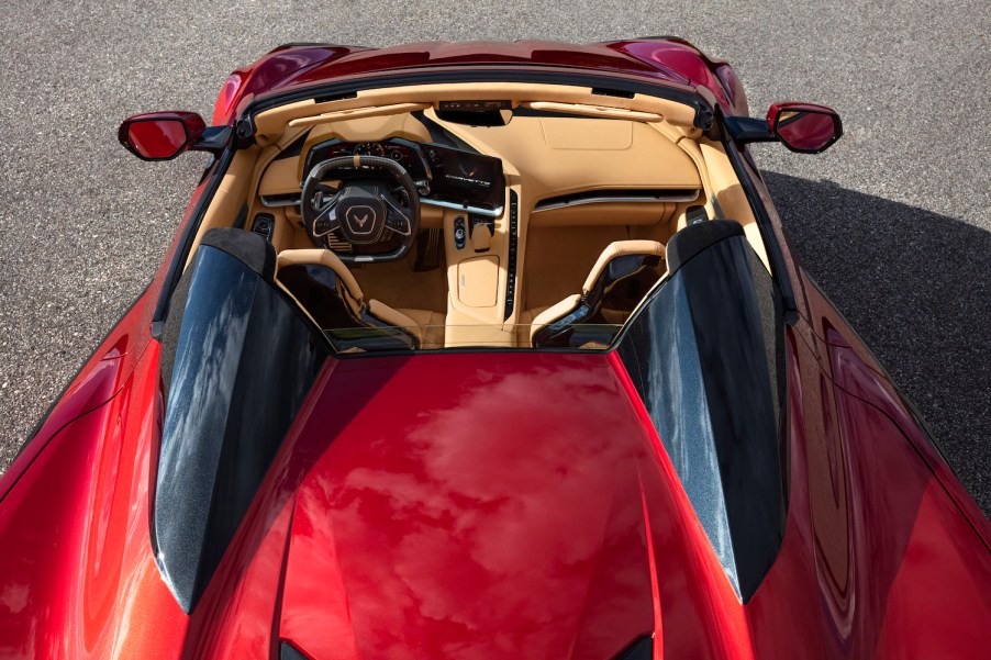 2023 Corvette Z06: red over tan leather. Chevy engineer admits supercar project targets Ferrari 458. | General Motors