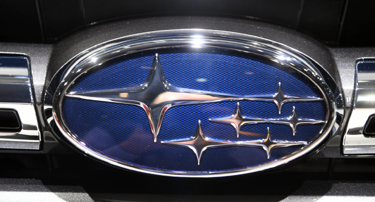 A Subaru logo, taken on the second press day. The 89th Geneva Motor Show starts on 7 March and lasts until 17 March.