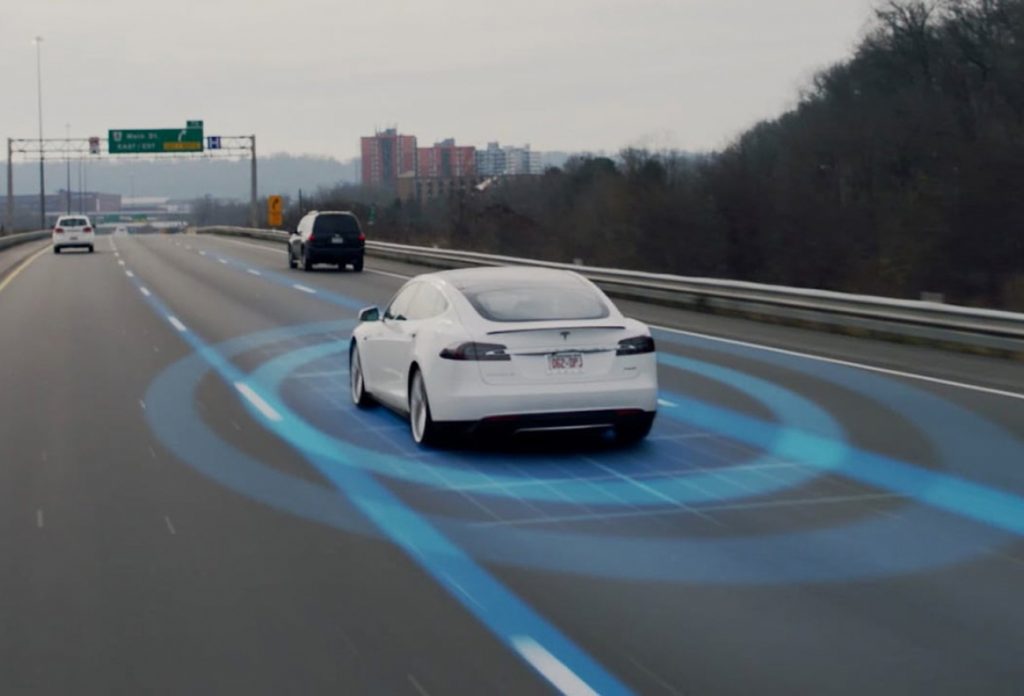 An illustration of the Tesla Autopilot semi-autonomous driving feature