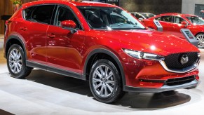 A red Mazda CX-5 compact crossover SUV on display at Brussels Expo on January 9, 2020 in Brussels, Belgium.