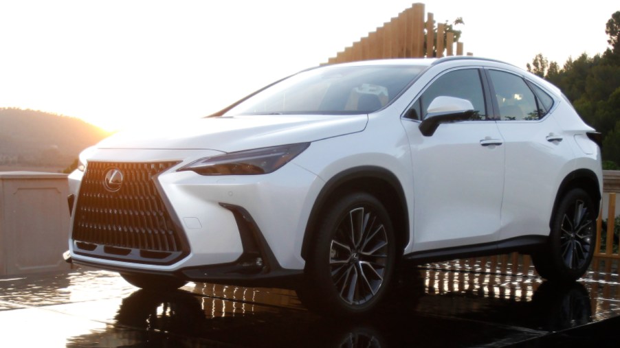 A white 2022 Lexus NX is on display.