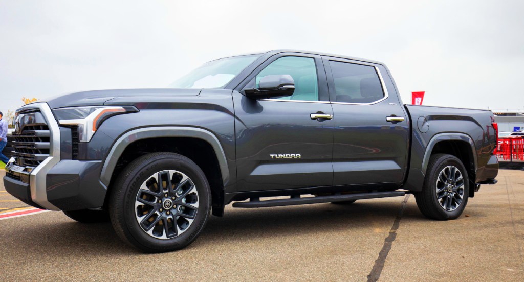 A gray 2022 Toyota Tundra. It has an increased price and better fuel economy for the new model year.