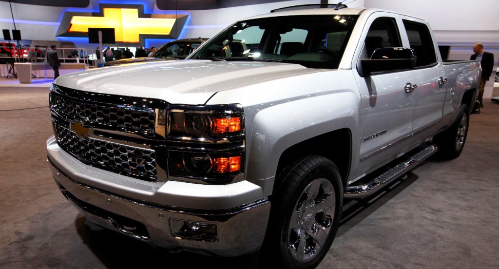 A gray Chevrolet Silverado, at the 106th Annual Chicago Auto Show, at McCormick Place in Chicago, Illinois.