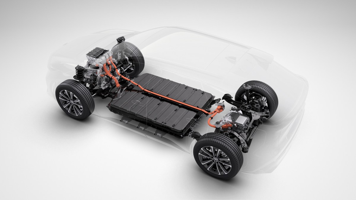 Toyota bZ4X batteries as seen in a transparent rendering