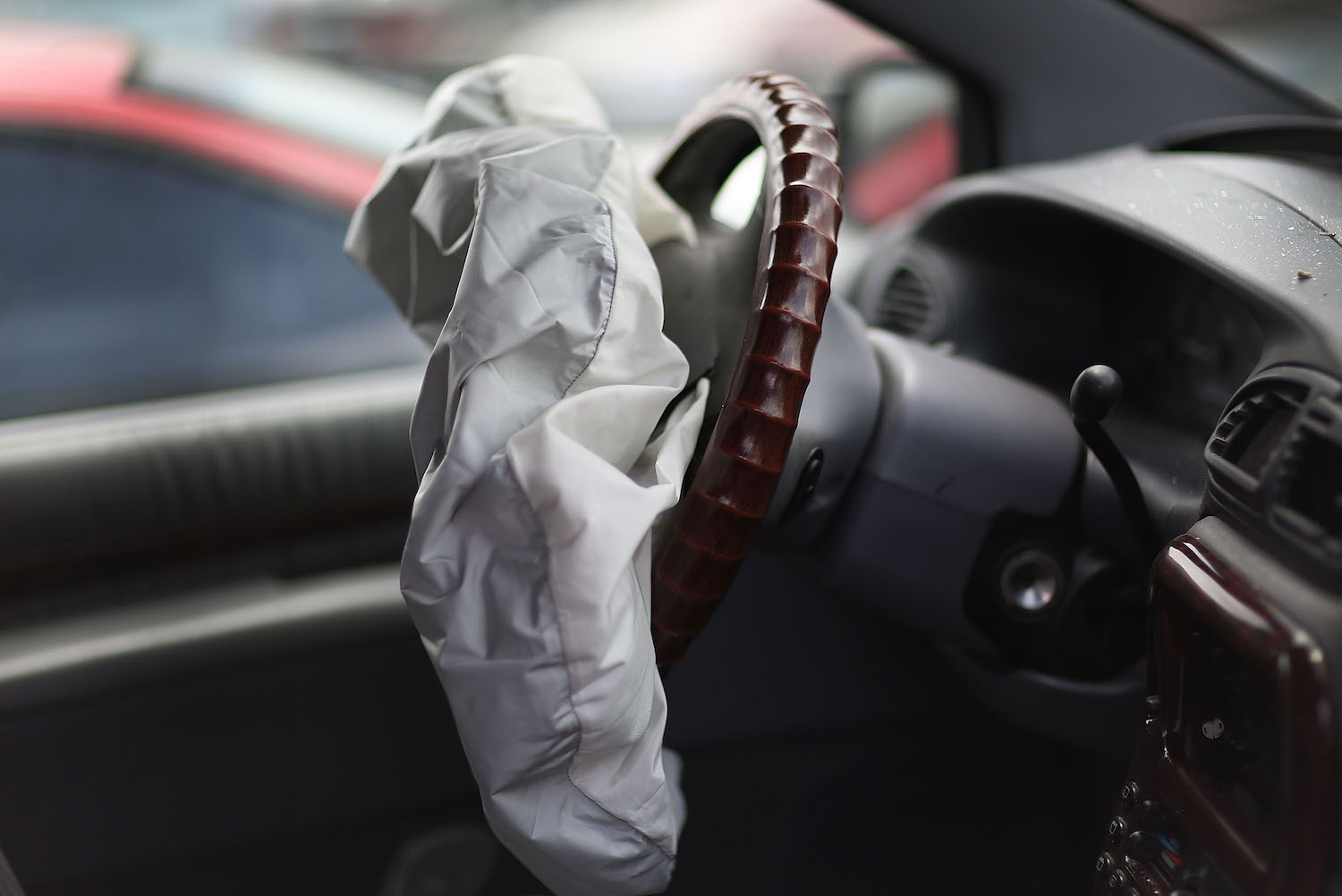This is a photo of a deflated airbag. A fatal inflator malfunction drove the Volvo recall of S60, S80, V70, and XC70 vehicles. | Joe Raedle/Getty Images