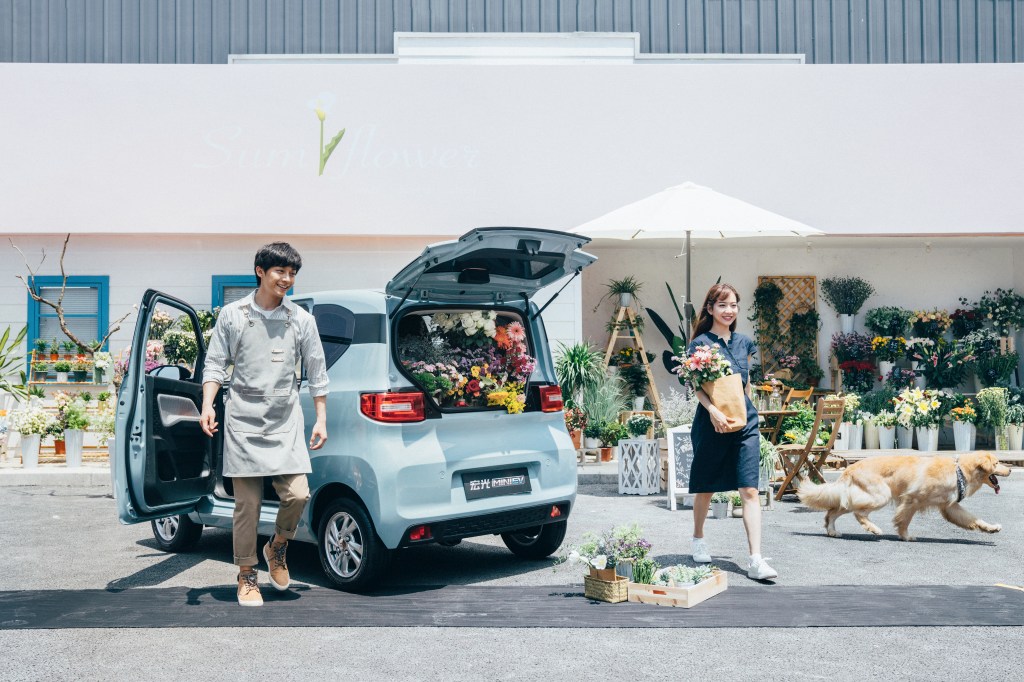 Wuling Hong Guang Electric Car With Trunk Full Of Flowers