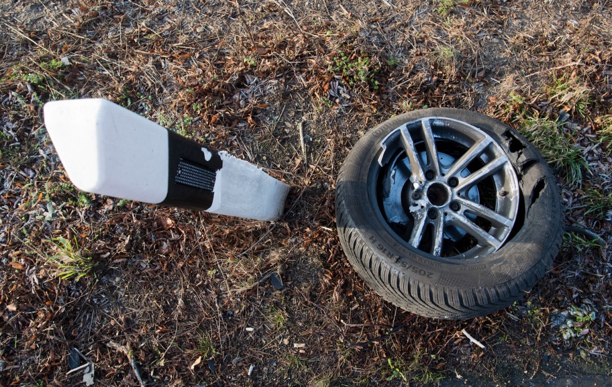 Damaged BMW wheel with blown tire