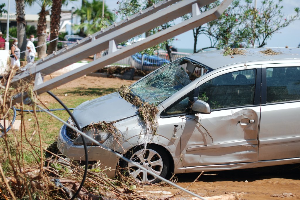 A flood-damaged car