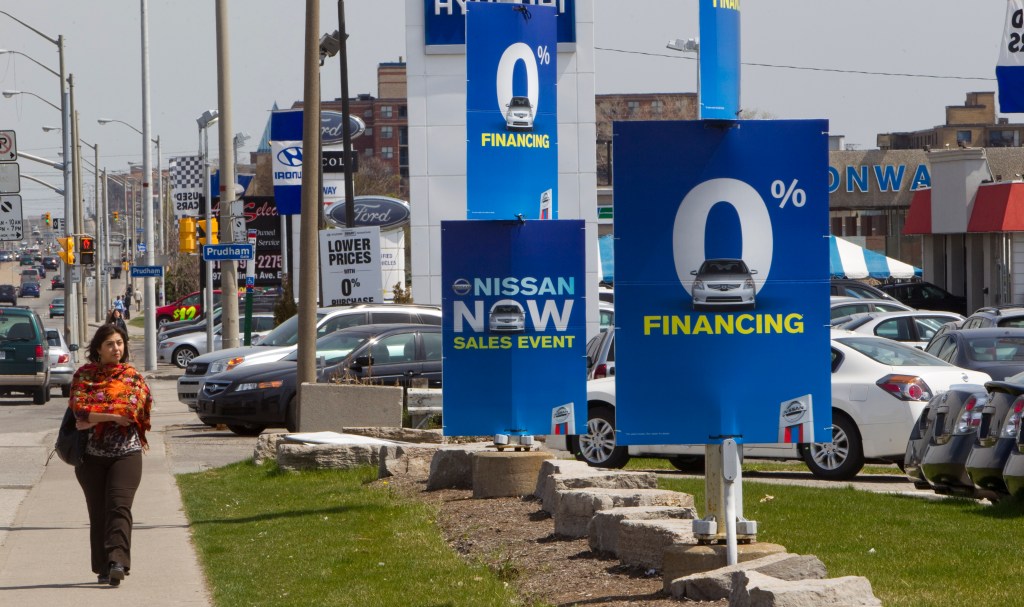 Car signs Lease or Buy. Sign from car dealers around the Toronto area. 