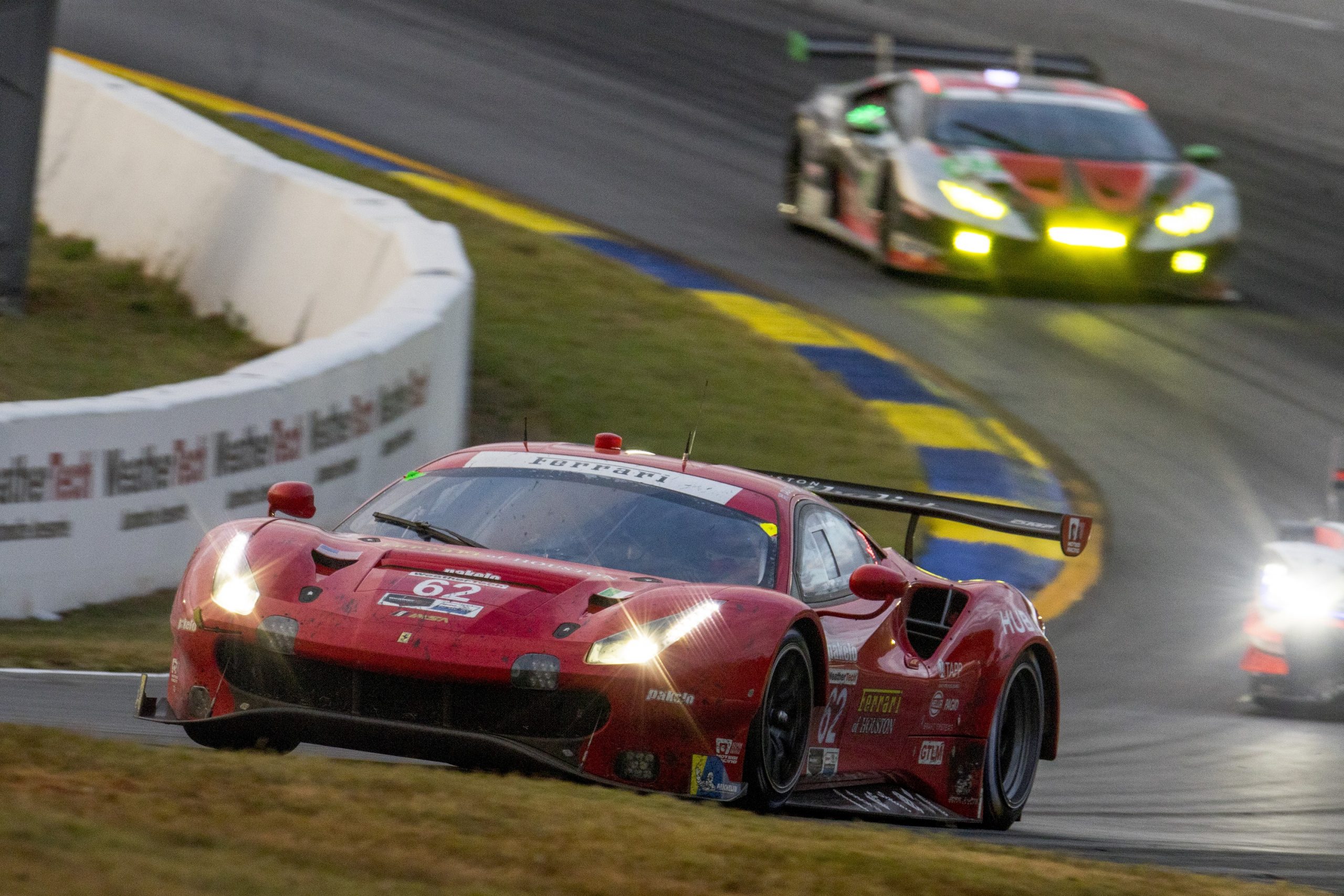 A Ferrari 488 GTLM car in red during the Petit Le Mans race in 2019