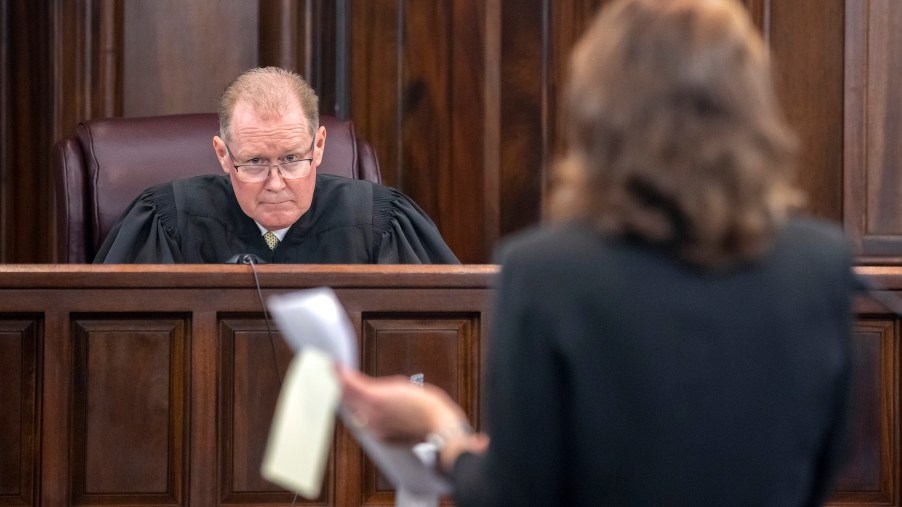 lawyer talks to a judge in the courtroom