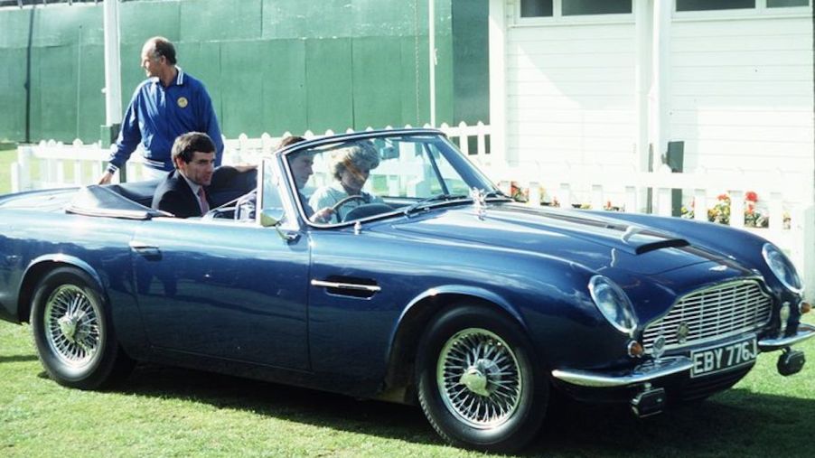 Prince Charles and Lady Diana in his Aston Martin DB5