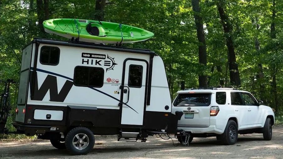The Winnebago Hike 100 being towed behind a 4Runner shows that it is one of the best small campers to tow behind small trucks and SUVs